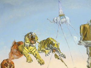 Sueño causado por el vuelo de una abeja alrededor de una granada un segundo antes del despertar. Salvador Dalí
